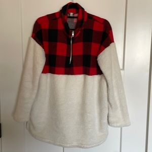 Buffalo Plaid and White Furry Top